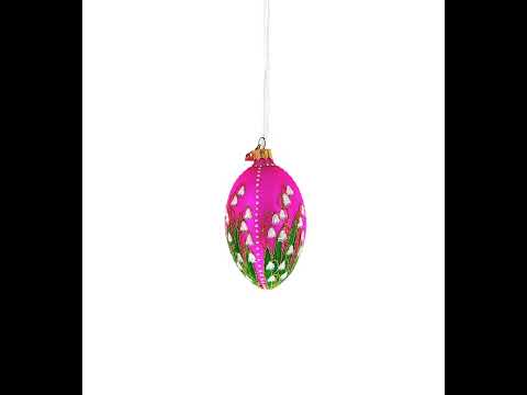 Lily of the Valley on Pink Egg Glass Ornament 4 Inches