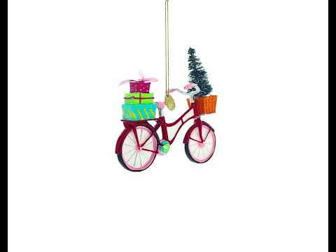Festive Bicycle Ornament with Holiday Tree and Gifts Christmas Ornament