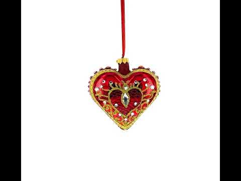Regal Red Jeweled Glass Heart Ornament