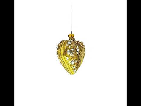 Gold Jeweled Baroque Heart Glass Christmas Ornament