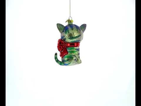 Blue-Eyed Cat Glass Christmas Ornament