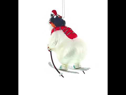 Skiing Polar Bear with Penguin Glass Christmas Ornament
