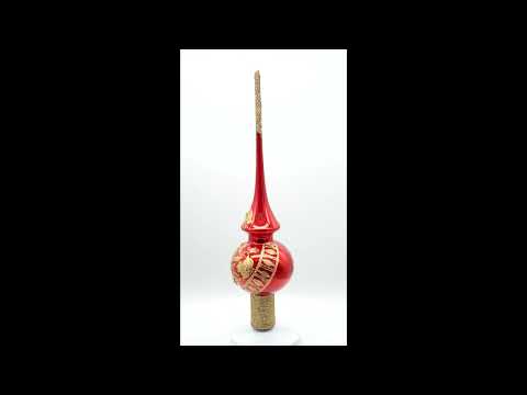 Golden Flowers Bouquet on Glossy Red Glass Christmas Tree Topper 11 Inches