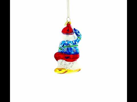 Snowboarding Santa Glass Christmas Ornament