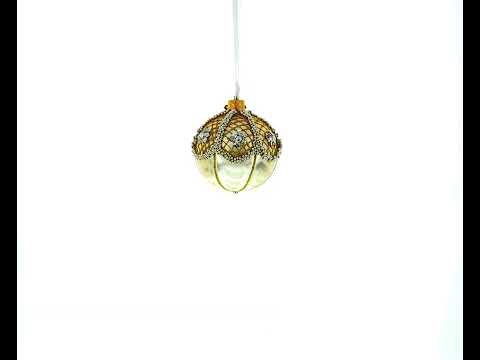 Gold Lattice with Pearls and Silver Accents Glass Ball Christmas Ornament