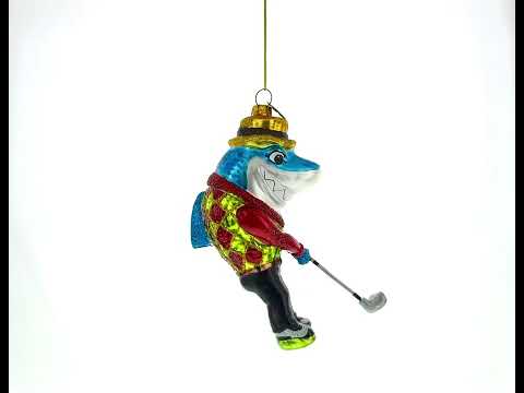 Shark Playing Golf Glass Christmas Ornament