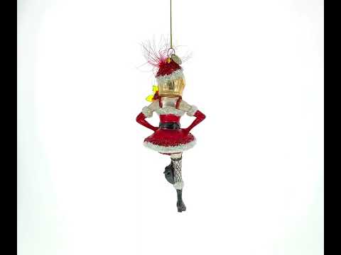 Woman in Santa Dress Dancing Glass Christmas Ornament