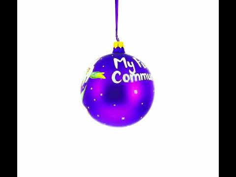 Adorno navideño de primera comunión en bola de cristal morado de 4 pulgadas
