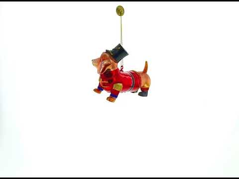 Adorno navideño de cristal con forma de perro salchicha con sombrero