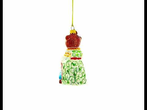 Mother Bear and Cub in Traditional Dress Glass Christmas Ornament