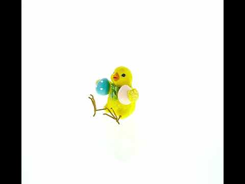 Cheerful Chick Holding Colorful Easter Polka Dot Eggs Figurine 3.2 Inches Tall