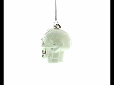 Adorno navideño de cristal con forma de calavera blanca