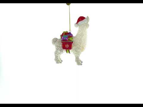 Lama with Presents Glass Christmas Ornament