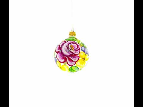 Pink Roses Glass Ball Christmas Ornament 3.25 Inches