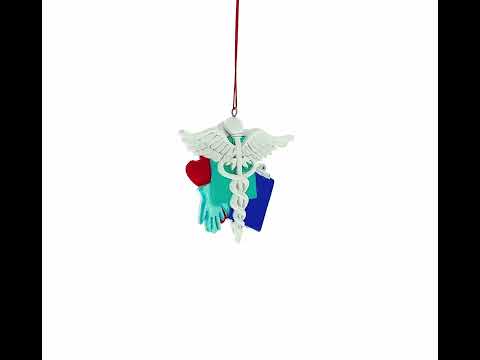 Adorno navideño de resina con alas de corazón y manos cariñosas de enfermera y doctora