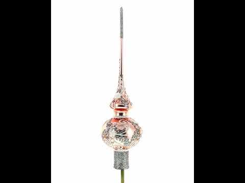 Silver Swirls on Metallic Rose Pink Glass Tree Topper