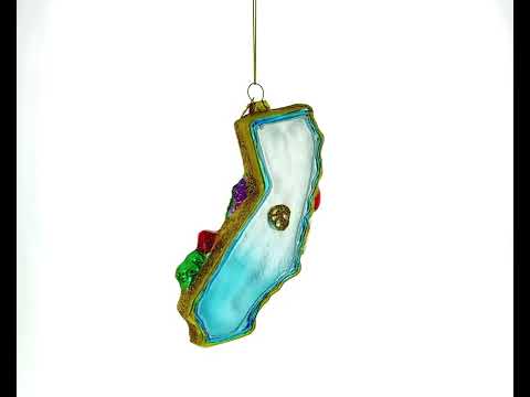 State of California Symbols, USA Glass Christmas Ornament