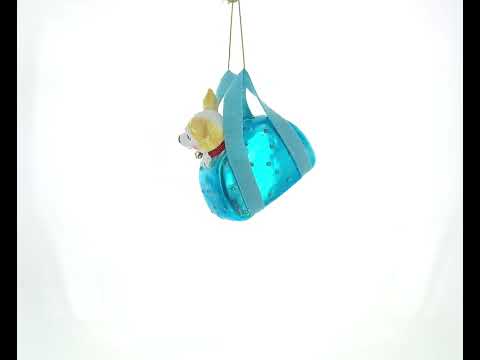 Dog in Blue Handbag Glass Christmas Ornament
