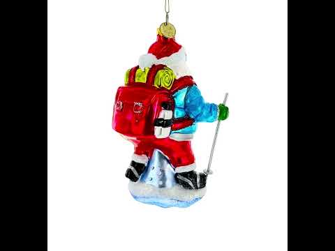 Explorer Santa with Goggles And Trekking Pole Glass Christmas Ornament