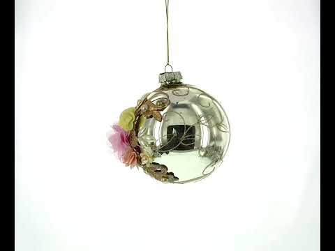 Fabric Flowers on Glass Ball Artistic Glass Christmas Ornaments Ornament