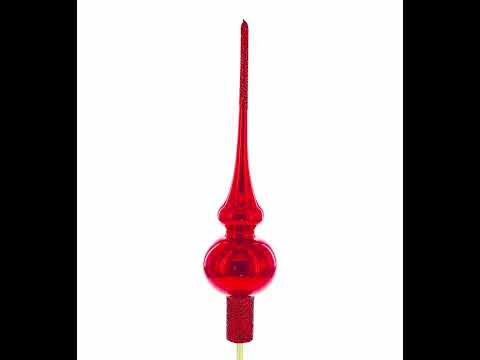 Glossy Red with Sparkling Top Glass Christmas Tree Topper 11 Inches