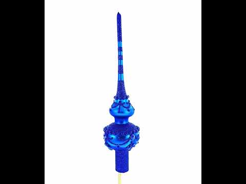 Dimensional Blue Jewels Chandelier on Red Glass Christmas Tree Topper 11 Inches