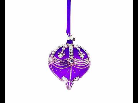 Adorno navideño de cristal con remate en forma de cebolla morada y diamantes brillantes