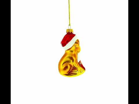 Puppy in Santa Hat with Stocking Glass Christmas Ornament