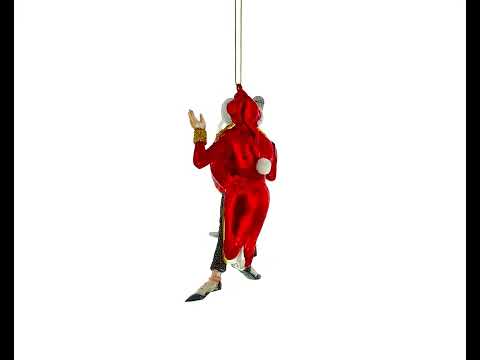 Adorno navideño de cristal de Papá Noel alegre y cantante con micrófono