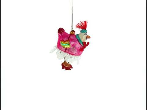 Hen in Dress Glass Christmas Ornament