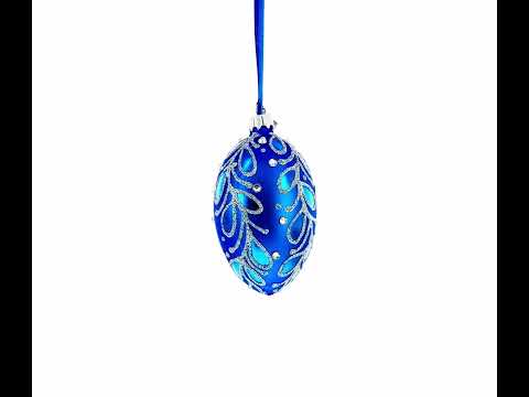 Weihnachtsschmuck aus blauem Paisley-Glasei, 10 cm