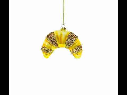 Glittered Croissant Blown Glass Christmas Ornament