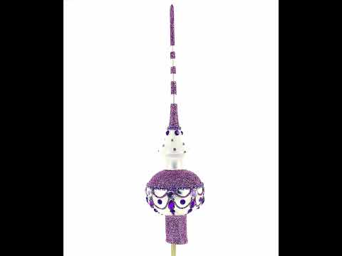 Jeweled Purple Chandelier on White Glass Christmas Tree Topper 11 Inches