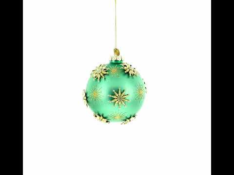 Gold Starburst Design with Elegant Matte Finish Glass Ball Christmas Ornament