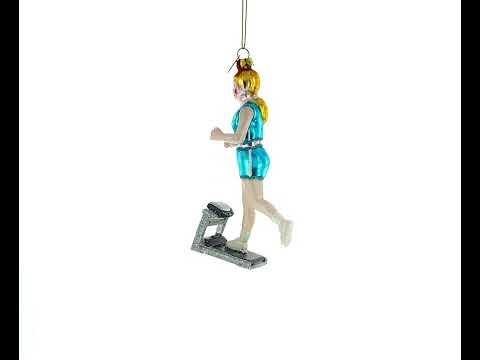 Treadmill Runner Fitness Girl Glass Christmas Ornament