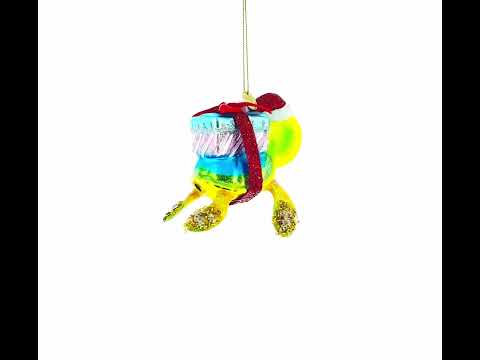 Baby Turtle Carrying Gifts Glass Christmas Ornament