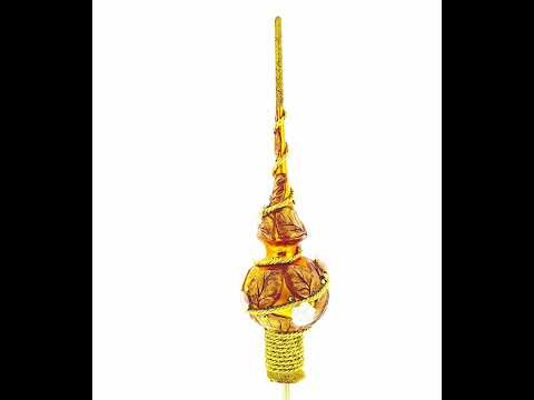 White Roses with Golden Leaves on Gold Glass Christmas Tree Topper 11 Inches