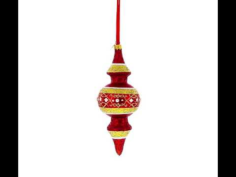 Golden Scroll & Pearl Trim Double-Ended Finial Drop Glass Christmas Ornament