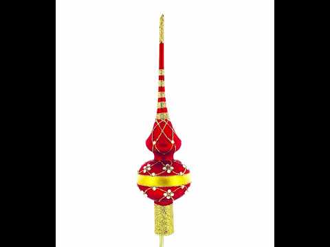 Dimensional White Diamond Trellis on Red Glass Christmas Tree Topper 11 Inches