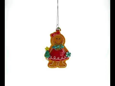 Sweet Gingerbread Girl in Festive Attire Glass Christmas Ornament