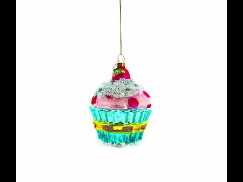 Cupcake with Glitter Accents Glass Christmas Ornament