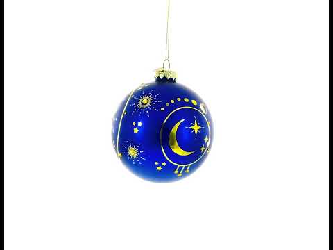 Adorno navideño de bola de cristal con cara de sol y luna celestiales azules