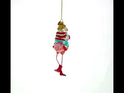 Santa Riding a Pink Flamingo Glass Christmas Ornament