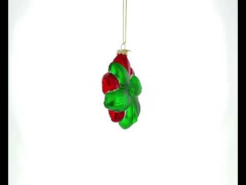 Exquisite Poinsettia Flower Glass Christmas Ornament