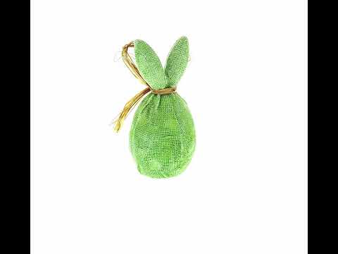 Rustic Bunny Nest Egg Decoration – Green Burlap Style Easter Ornament with Raffia Bow 6.2 Inches Tall