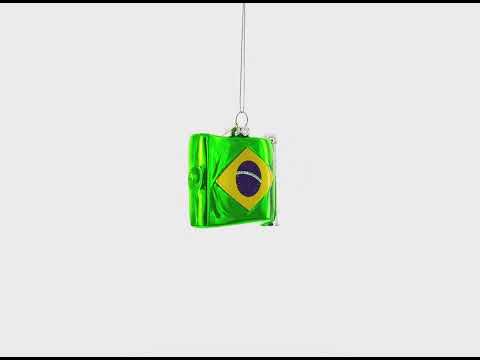 Waving Flag of Brazil Glass Christmas Ornament