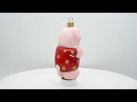 Adorno navideño de cristal de cerdito con traje de lunares