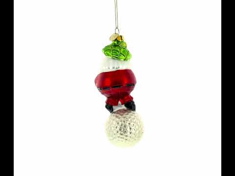 Santa the Golf Player Glass Christmas Ornament
