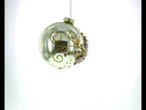 Jeweled Flowers Glass Ball Christmas Ornament