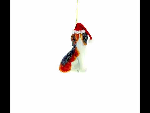 Beagle-Hund mit Weihnachtsmannmütze, Glas-Weihnachtsornament